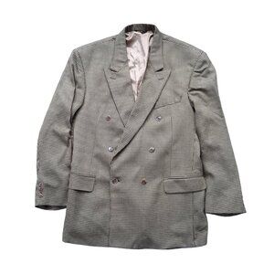 J Riggins Double Breasted Houndstooth Blazer Sport Coat 46L Golden Tan Black